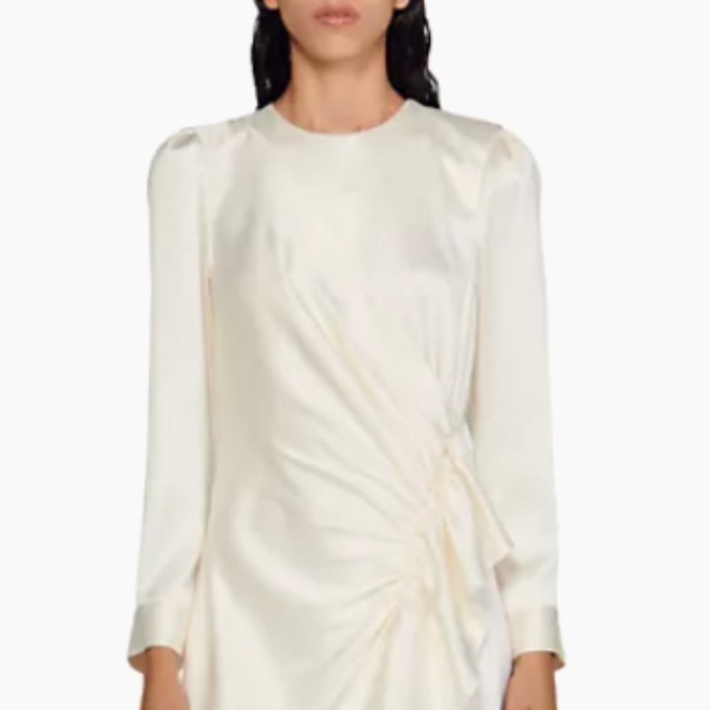 Sandro Cream Long Sleeve Dress